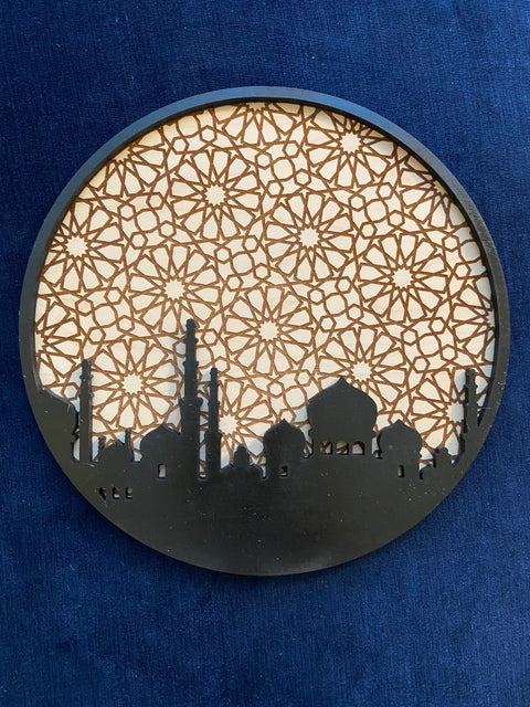 Mosque Silhouette Circle with Engraved Backing
